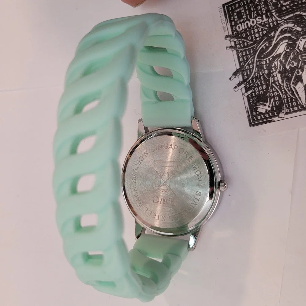 BWC‎ Wrist Watch Womens Mint Green Silicone Strap Oversized Dial Digit Ladies